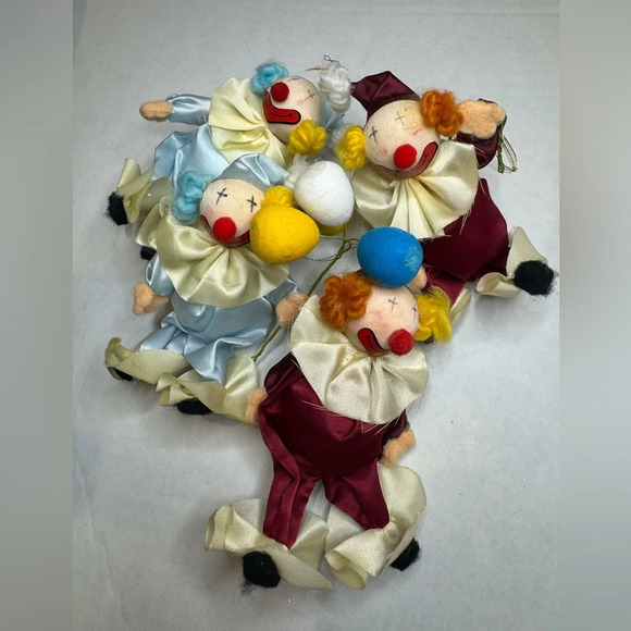 Vintage Various Soft‎ Clowns Christmas Ornaments Lot of 4 - Picture 6 of 7